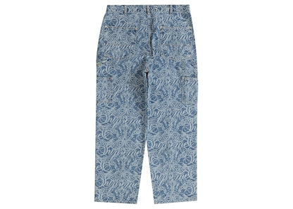 Supreme Script Jacquard Double Knee Denim Painter Pant Washed Blue