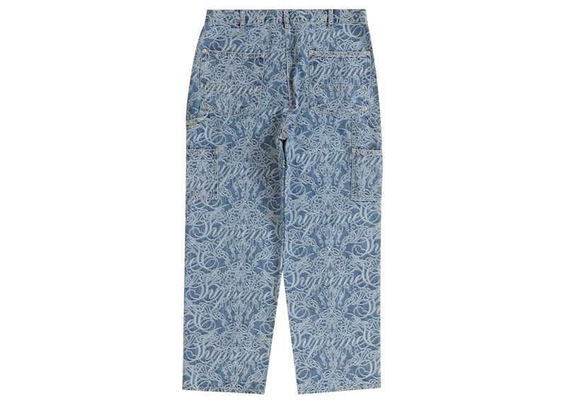 Supreme Script Jacquard Double Knee Denim Painter Pant Washed Blue