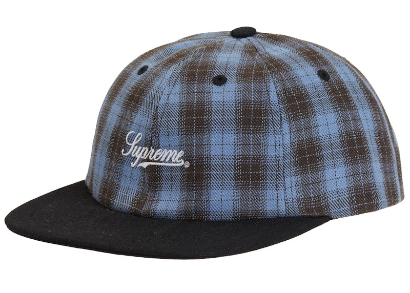 Supreme Script Logo 6-Panel Cap (SS24) Blue Plaid