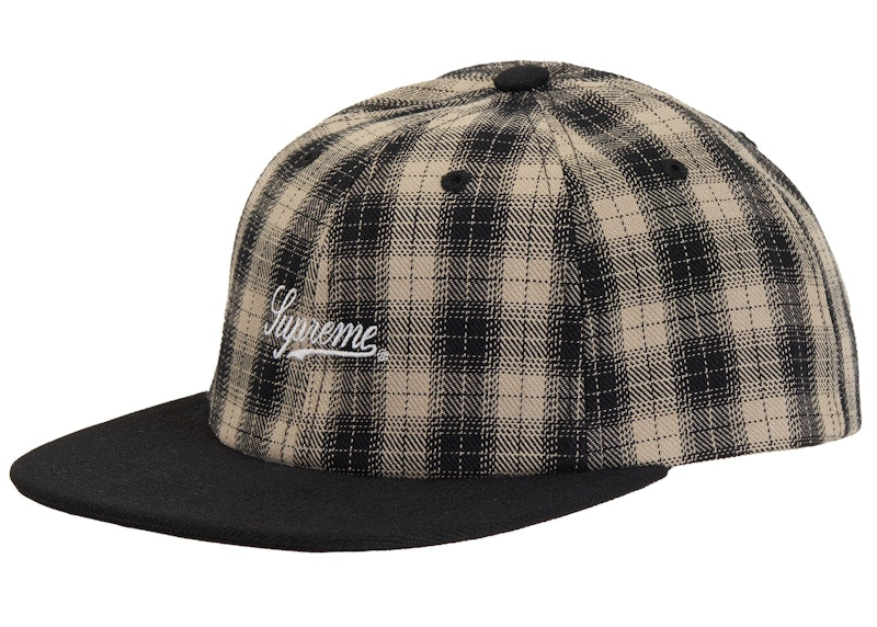 Supreme Script Logo 6-Panel Cap (SS24) Black Plaid