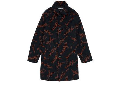 Supreme Script Logos Wool Overcoat Black