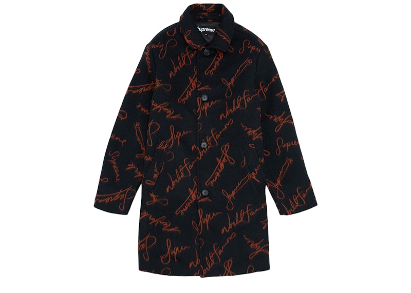 Supreme Script Logos Wool Overcoat Black