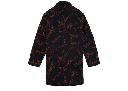 Supreme Script Logos Wool Overcoat Black