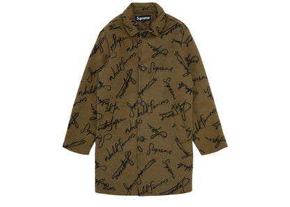 Supreme Script Logos Wool Overcoat Tan