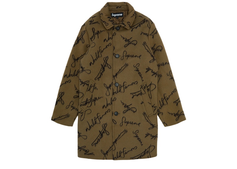 Supreme Script Logos Wool Overcoat Tan