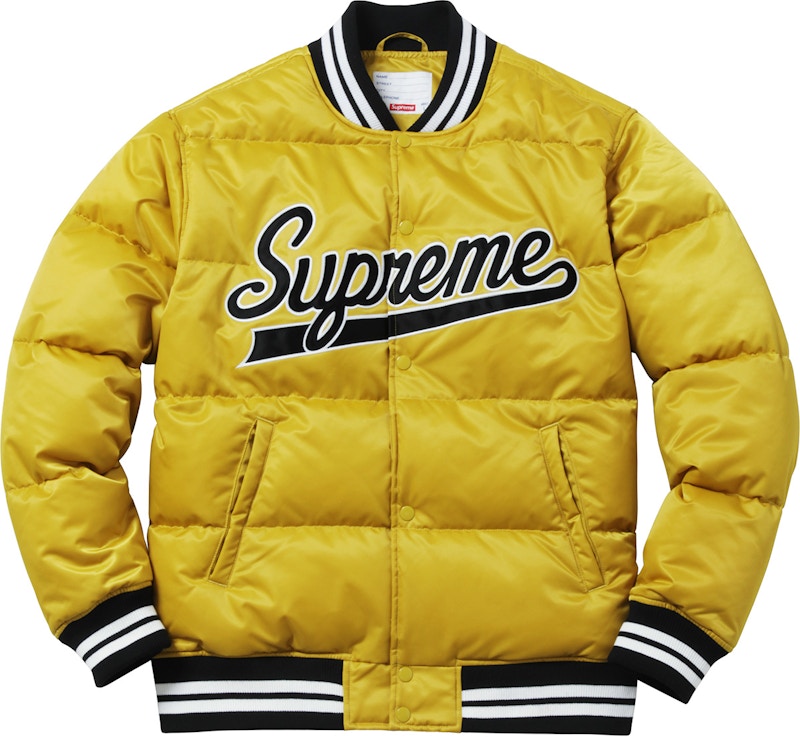 Supreme Script Varsity Puffy Jacket Gold