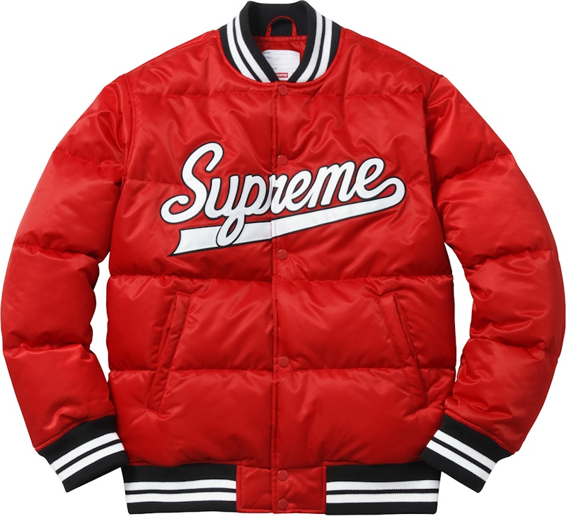 Supreme Script Varsity Puffy Jacket Red