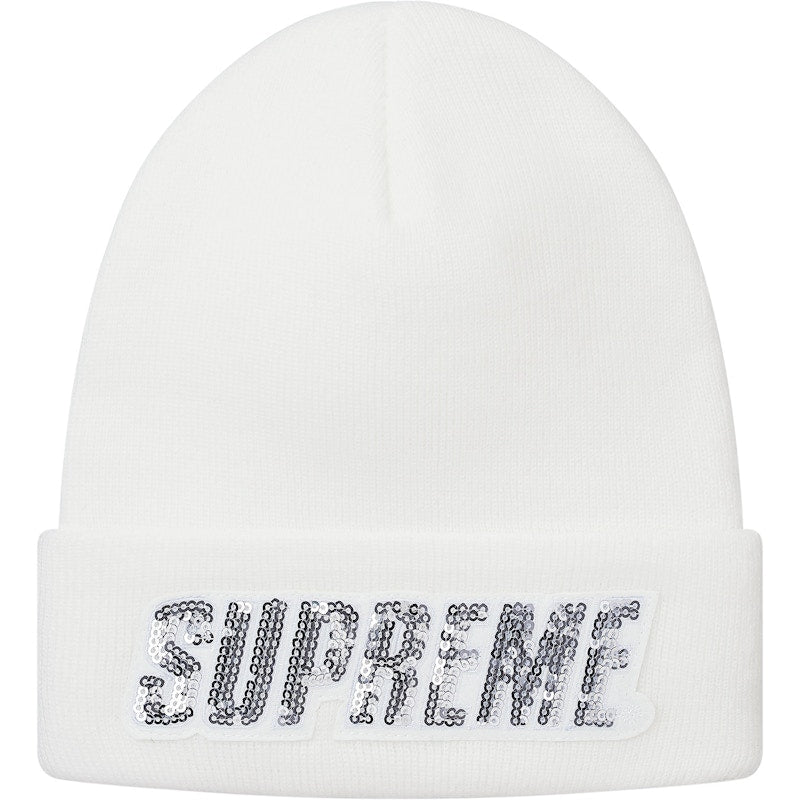 Supreme Sequin Beanie White