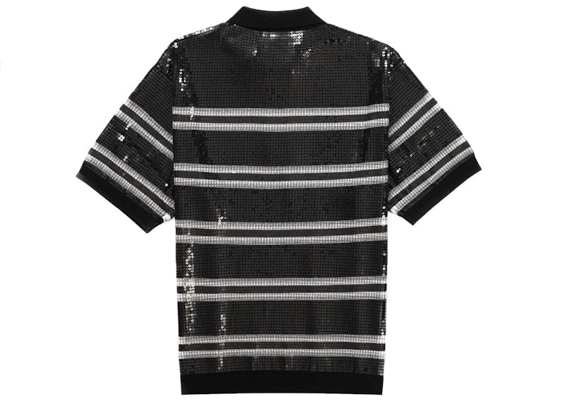 Supreme Sequin Stripe Zip Polo Black