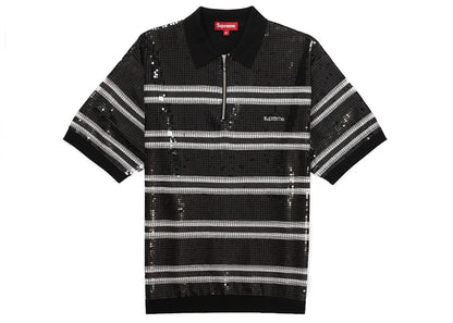 Supreme Sequin Stripe Zip Polo Black
