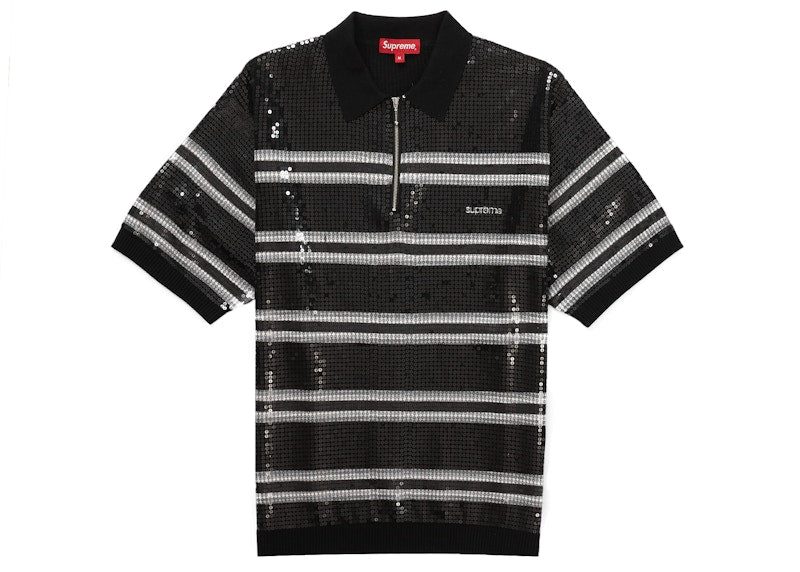 Supreme Sequin Stripe Zip Polo Black