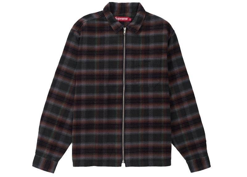 Supreme Shadow Plaid Flannel Zip Up Shirt (SS24) Green
