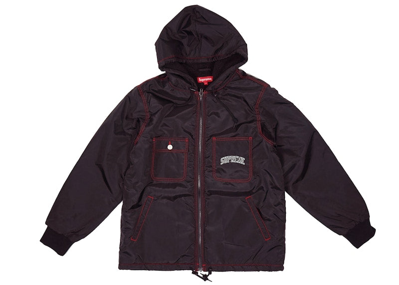 Supreme Sherpa Lined Nylon Zip Up Jacket Black