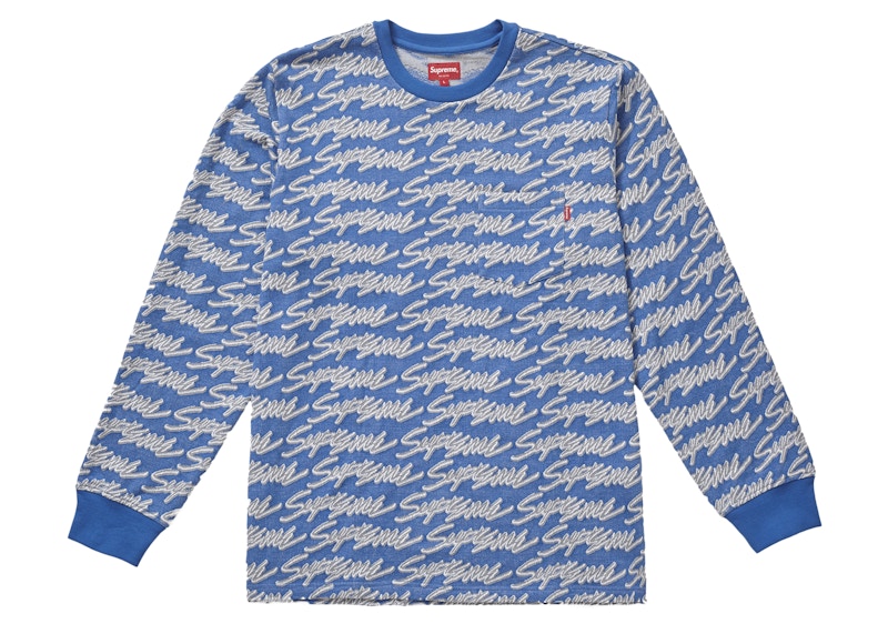 Supreme Signature Script Logo L/S Pocket Tee Royal