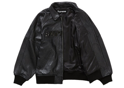 Supreme Silver Surfer Leather Varsity Jacket Black