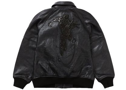 Supreme Silver Surfer Leather Varsity Jacket Black