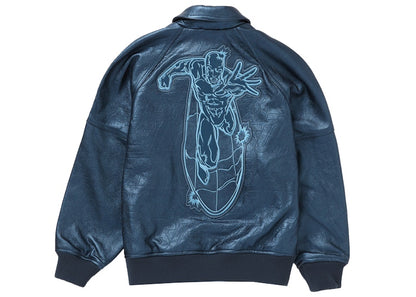 Supreme Silver Surfer Leather Varsity Jacket Blue
