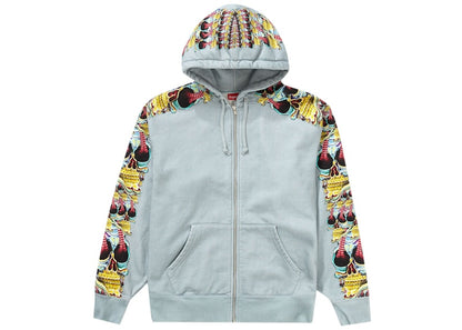 Supreme Skulls Zip Up Hooded Sweatshirt Light Slate