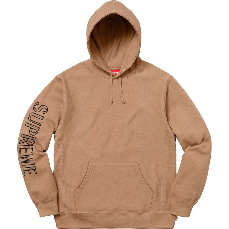Supreme Sleeve Embroidery Hooded Sweatshirt Light Brown
