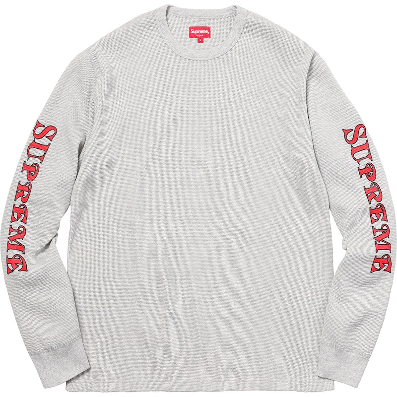 Supreme Sleeve Logo Waffle Thermal Heather Grey