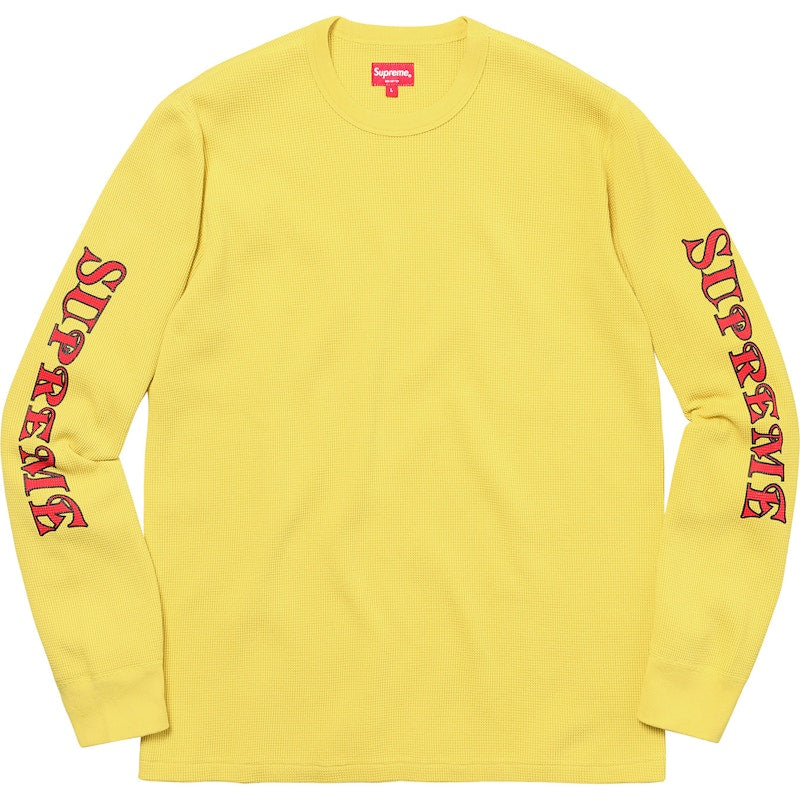 Supreme Sleeve Logo Waffle Thermal Pale Yellow
