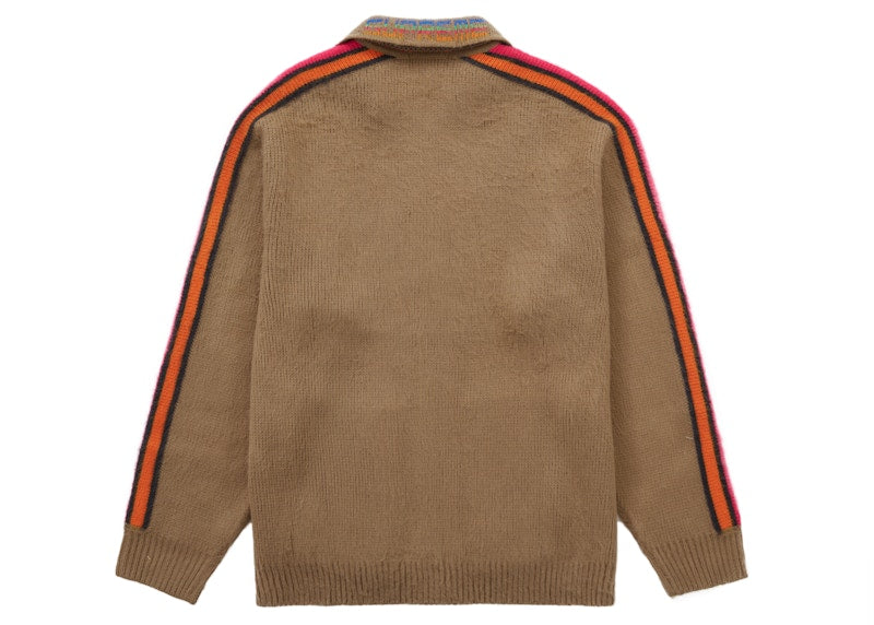 Supreme Sleeve Stripe Zip Up Sweater Dusty Brown