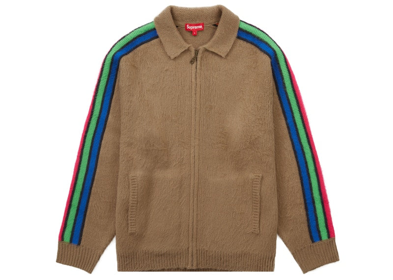 Supreme Sleeve Stripe Zip Up Sweater Dusty Brown