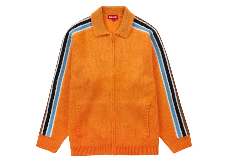 Supreme Sleeve Stripe Zip Up Sweater Orange
