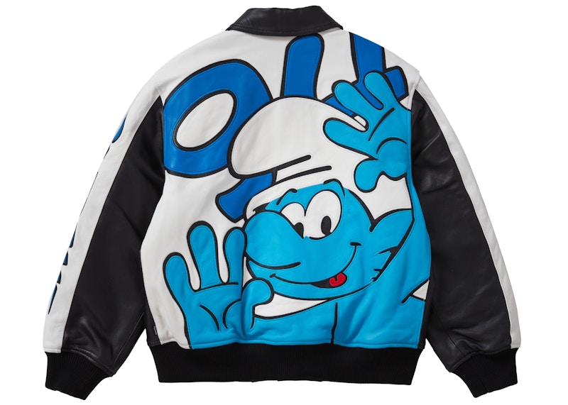 Supreme Smurfs Leather Varsity Jacket Black