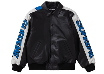 Supreme Smurfs Leather Varsity Jacket Black
