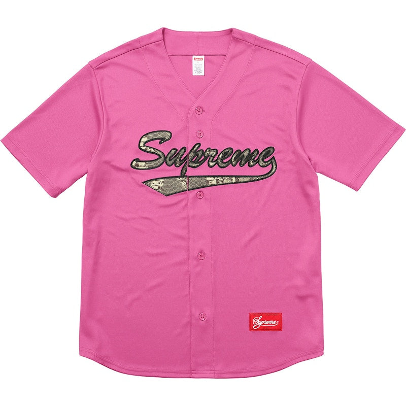 Supreme Snake Script Logo Baseball Jersey Pink