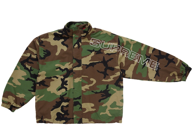 Supreme Spellout Embroidered Ripstop Track Jacket Woodland Camo