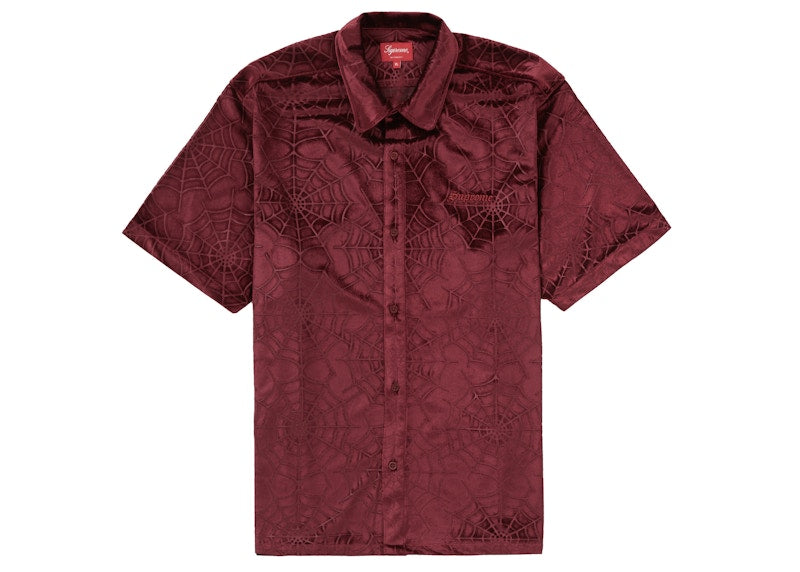 Supreme Spider Web Velvet S/S Shirt Burgundy