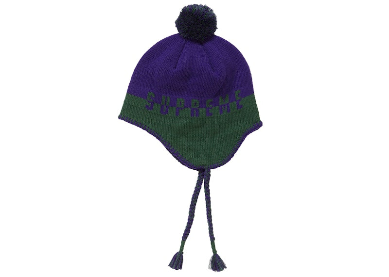 Supreme Split Logo Earflap Beanie Green
