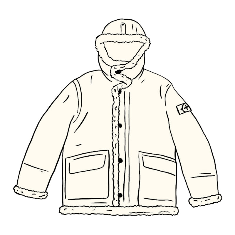 Supreme Stone Island Hand Painted Hooded Shearling Jacket White