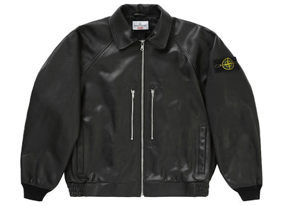 Supreme Stone Island Leather Bomber Jacket Black