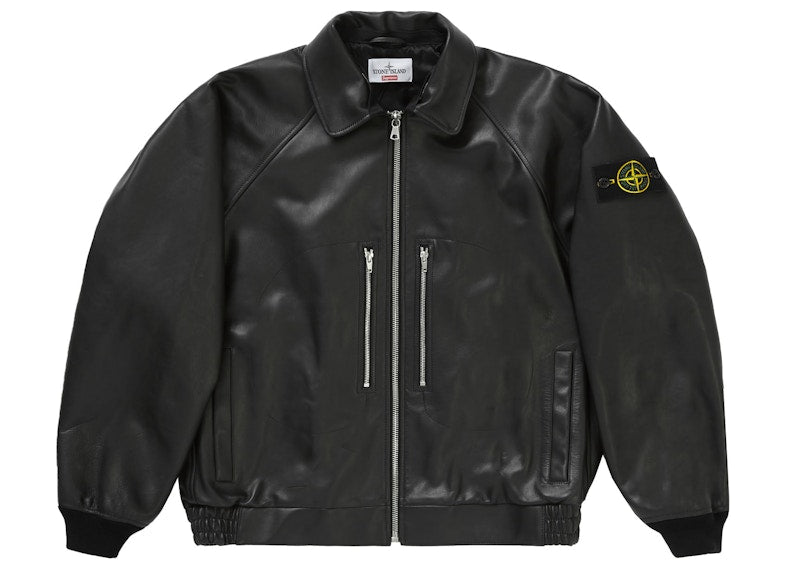 Supreme Stone Island Leather Bomber Jacket Black