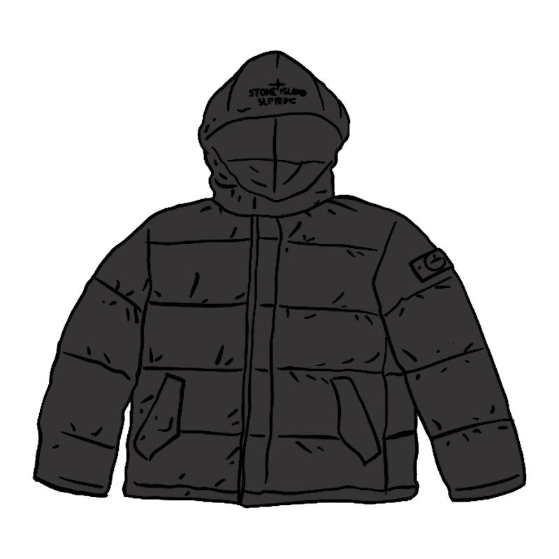 Supreme Stone Island Painted Camo Crinkle Down Jacket Black
