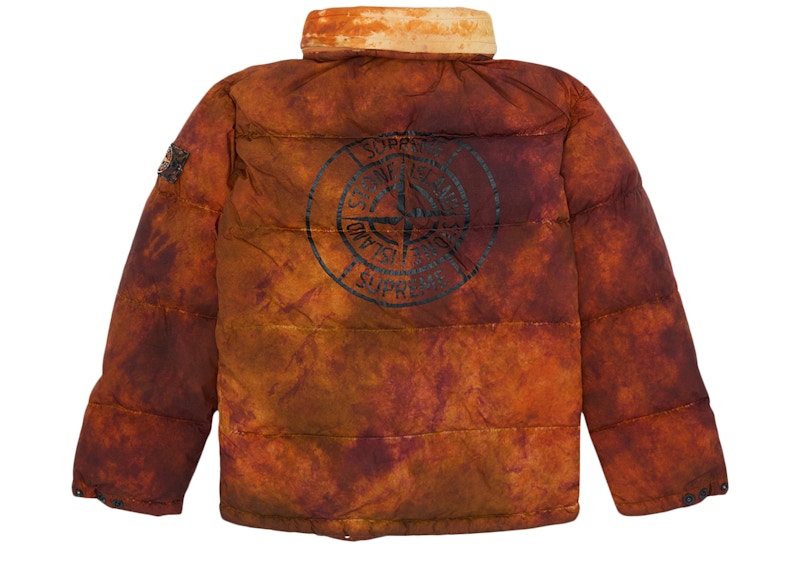 Supreme Stone Island Painted Camo Crinkle Down Jacket Coral