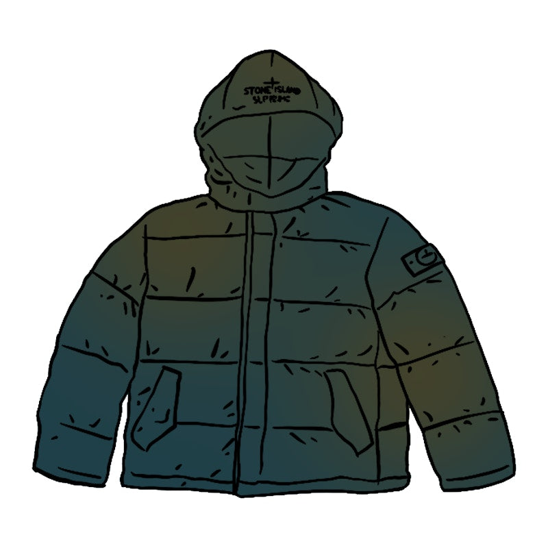 Supreme Stone Island Painted Camo Crinkle Down Jacket Dark Teal