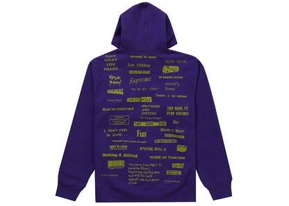 Supreme Stop Crying Hooded Sweatshirt Purple