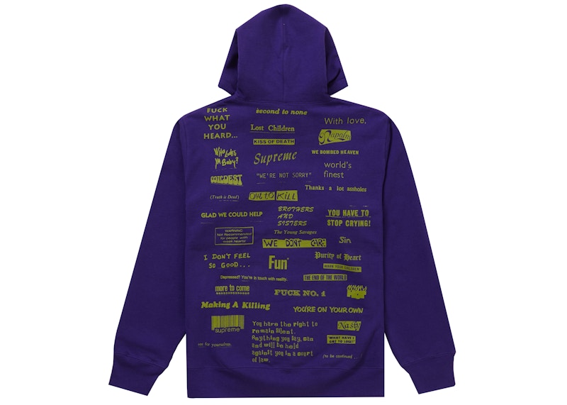 Supreme Stop Crying Hooded Sweatshirt Purple