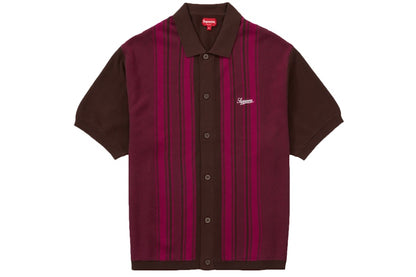 Supreme Stripe Button Up Polo Brown