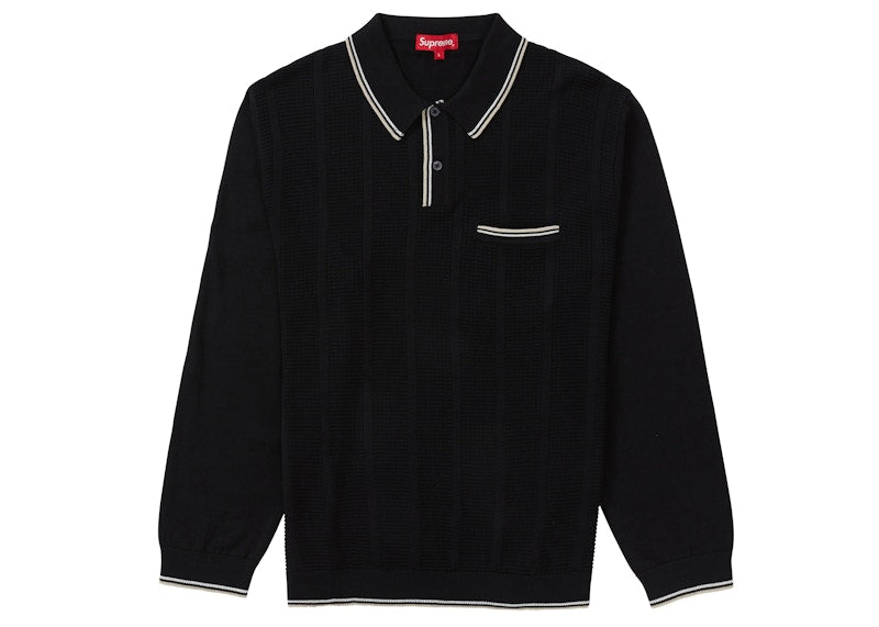 Supreme Stripe Rib L/S Knit Polo Black