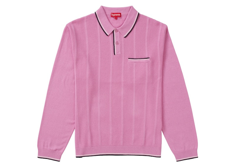 Supreme Stripe Rib L/S Knit Polo Light Pink