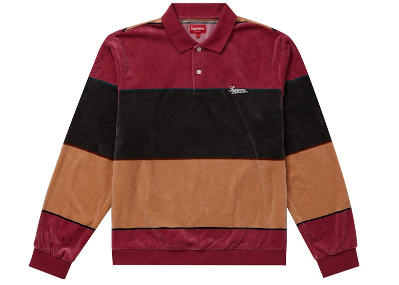 Supreme Stripe Velour L/S Polo Magenta