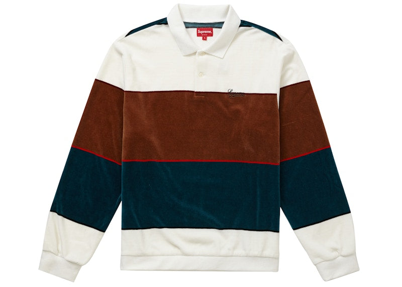 Supreme Stripe Velour L/S Polo White