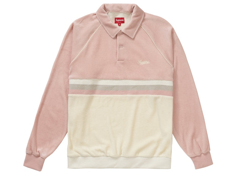 Supreme Stripe Velour Raglan L/S Polo Light Pink