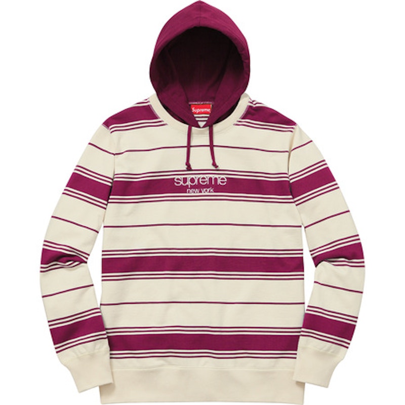 Supreme Striped Hooded Crewneck Magenta