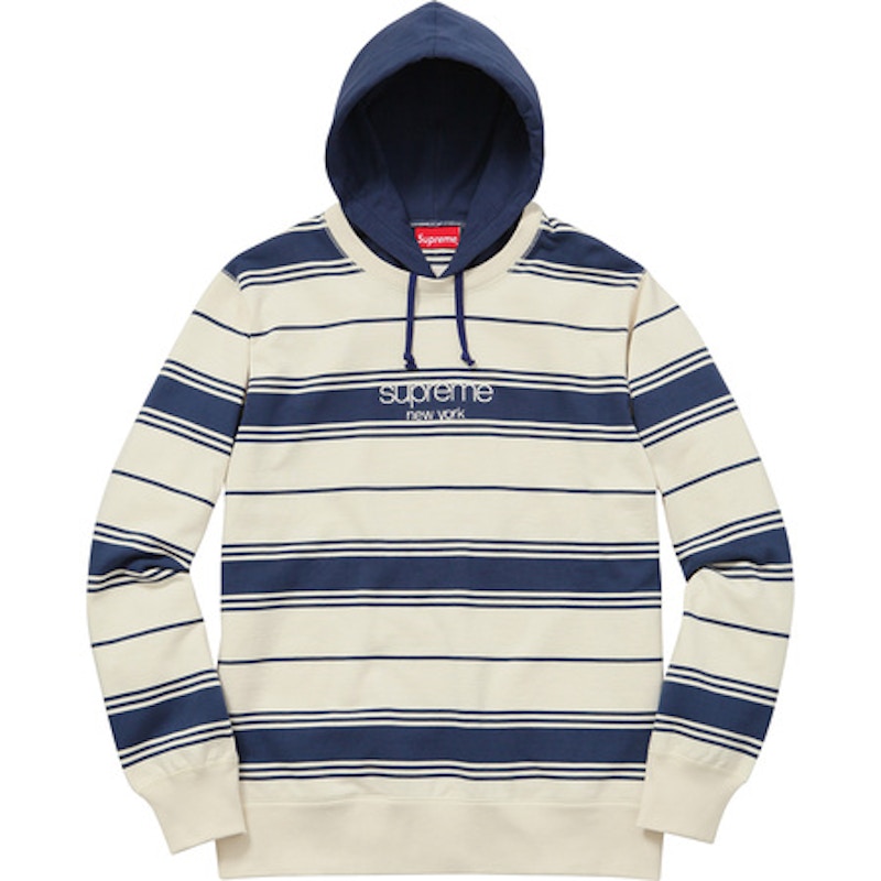 Supreme Striped Hooded Crewneck Navy